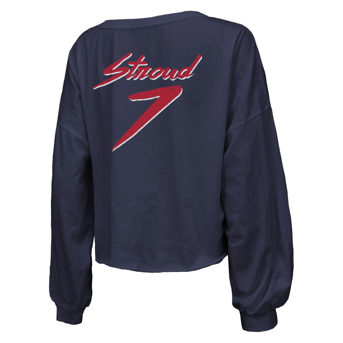 C.J. Stroud Houston Texans Majestic Threads Women's Name & Number Script Off-Shoulder Cropped Long Sleeve T-Shirt - Navy - NFL