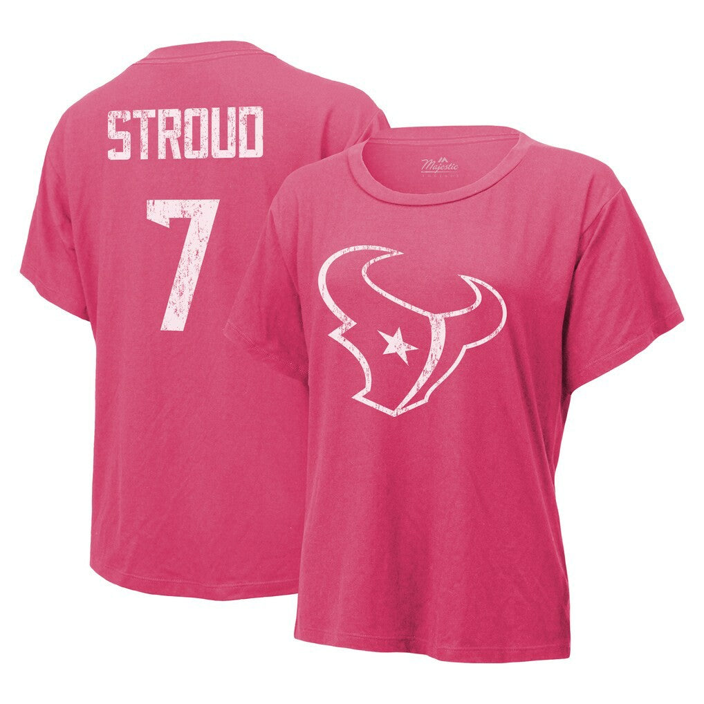 C.J. Stroud Houston Texans Majestic Threads Women's Name & Number T-Shirt - Pink - NFL