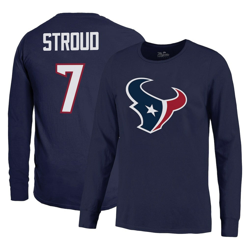 C.J. Stroud Houston Texans Majestic Threads Name & Number Long Sleeve T-Shirt – Navy - NFL