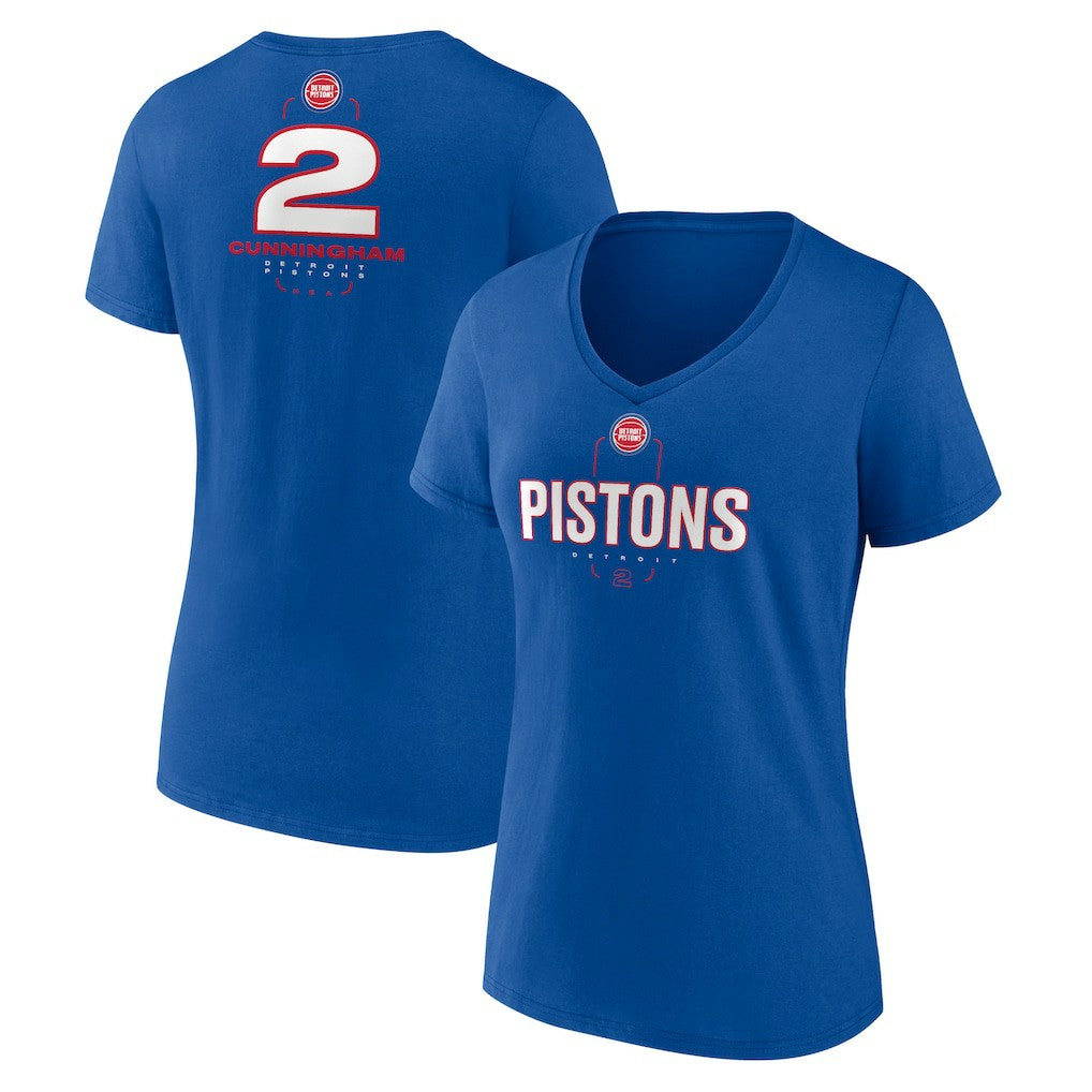 Cade Cunningham Detroit Pistons Women's Behind The Back Name & Number V-Neck T-Shirt Blue
