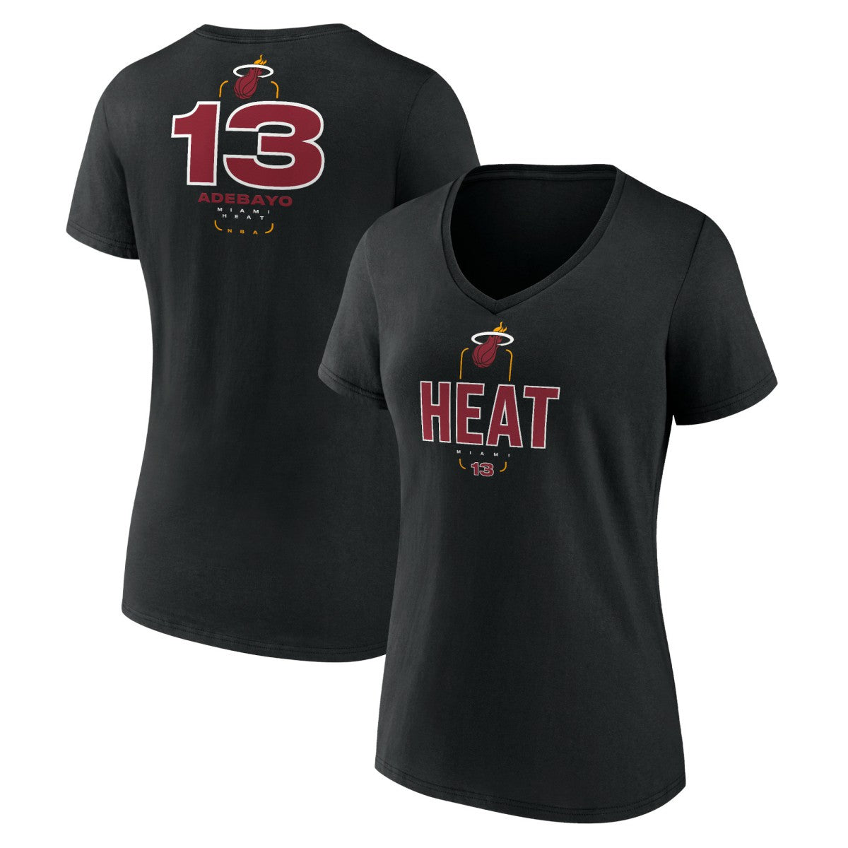 Bam Adebayo Miami Heat Women's Behind The Back Name & Number V-Neck T-Shirt Black