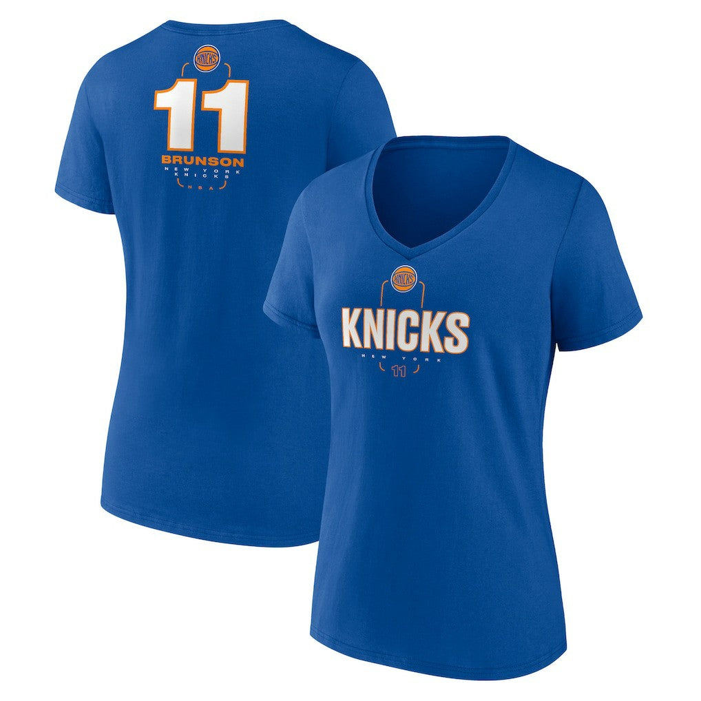 Jalen Brunson New York Knicks Women's Behind The Back Name & Number V-Neck T-Shirt Royal