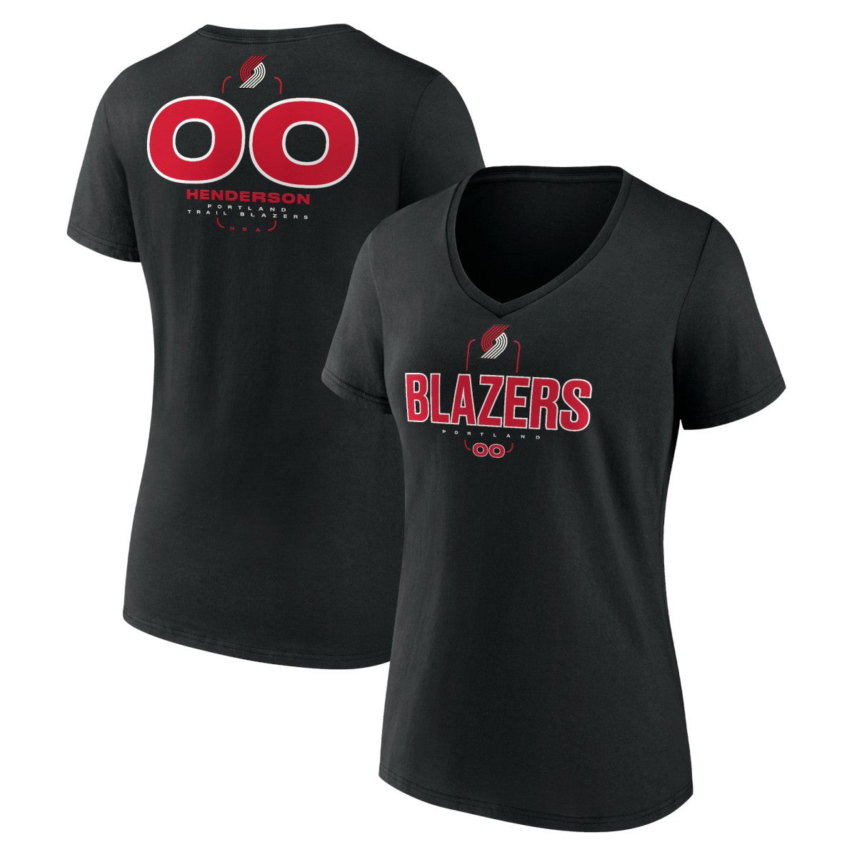 Scoot Henderson Portland Trail Blazers Women's Behind The Back Name & Number V-Neck T-Shirt Black