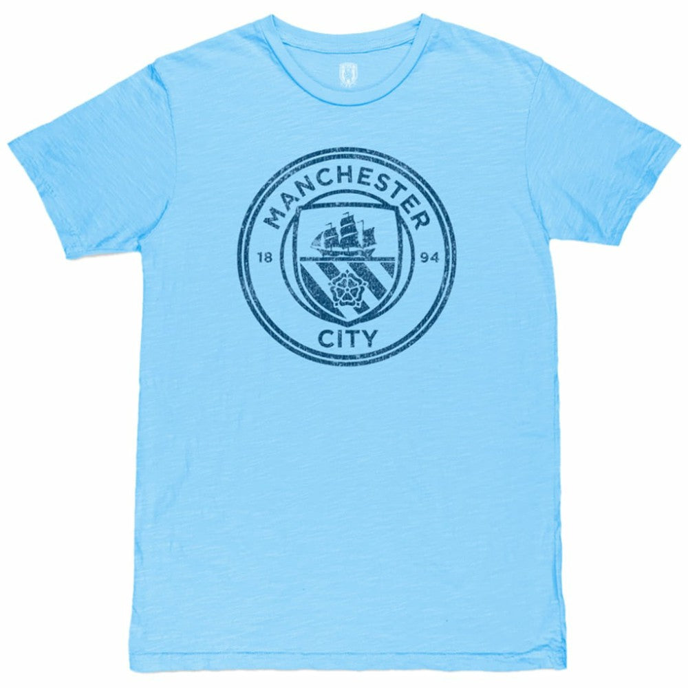 Manchester City 1863FC Mono Crest Slub T-Shirt Sky Blue