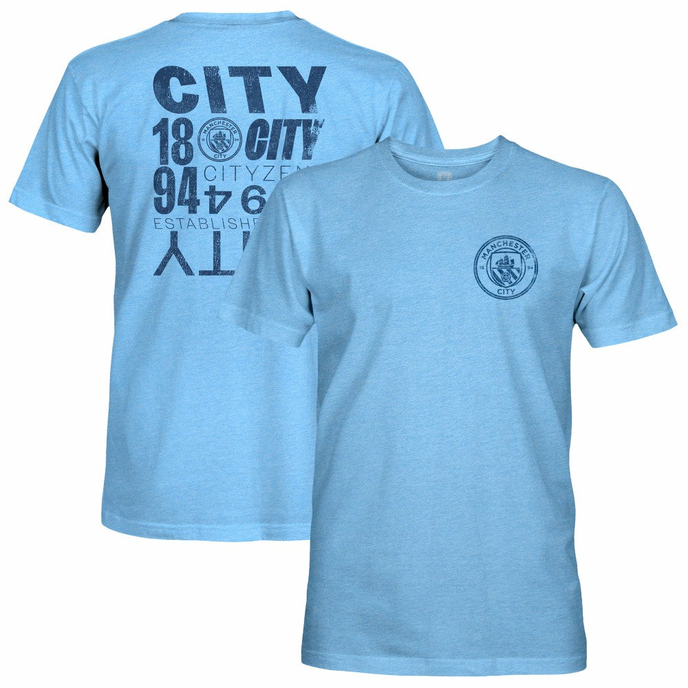 Manchester City 1863FC Front Back Text Twisted Tri-Blend Slub T-Shirt Sky Blue