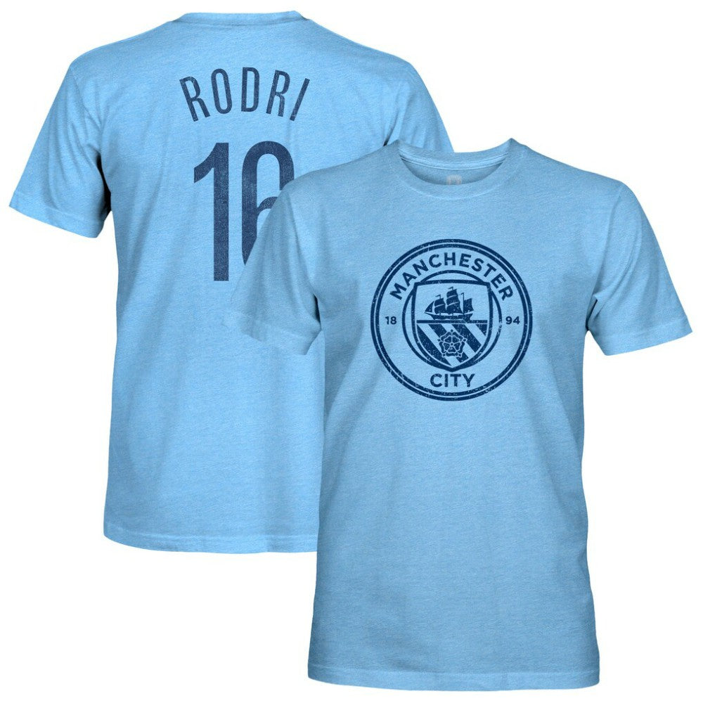 Rodrigo Manchester City 1863FC Player Name & Number Twisted Tri-Blend Slub T-Shirt Sky Blue