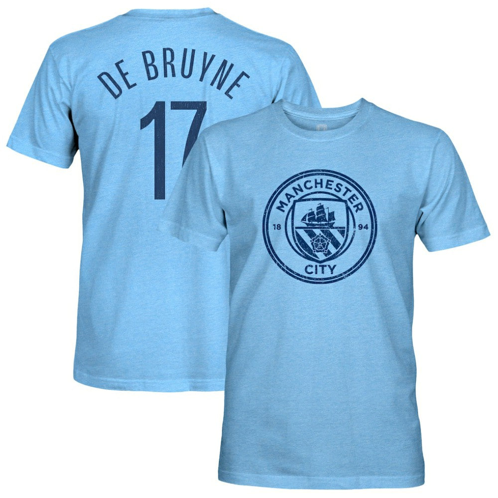 Kevin De Bruyne Manchester City 1863FC Player Name & Number Twisted Tri-Blend Slub T-Shirt Sky Blue