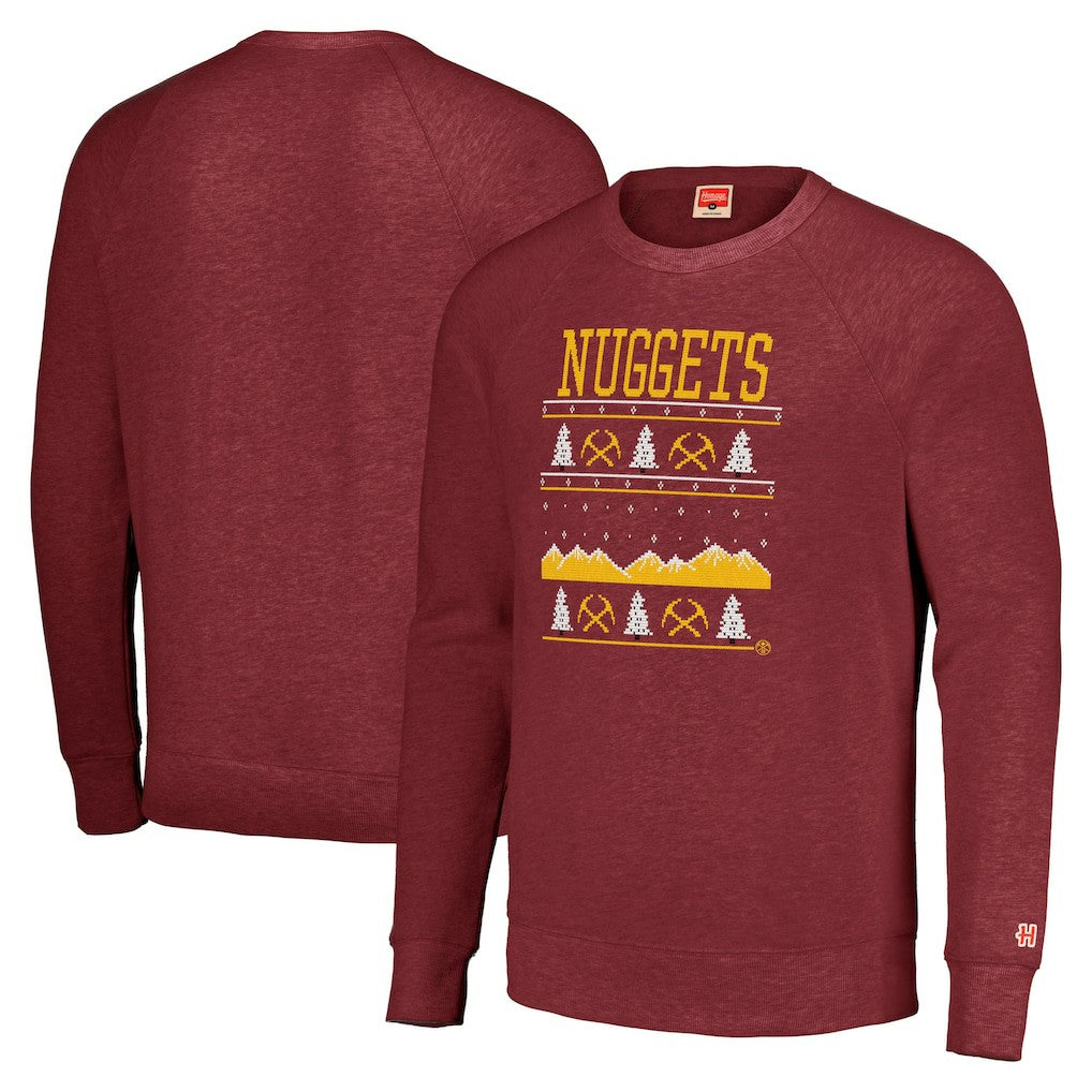 Denver Nuggets Homage Unisex Holiday Tri-Blend Raglan Pullover Sweatshirt Red