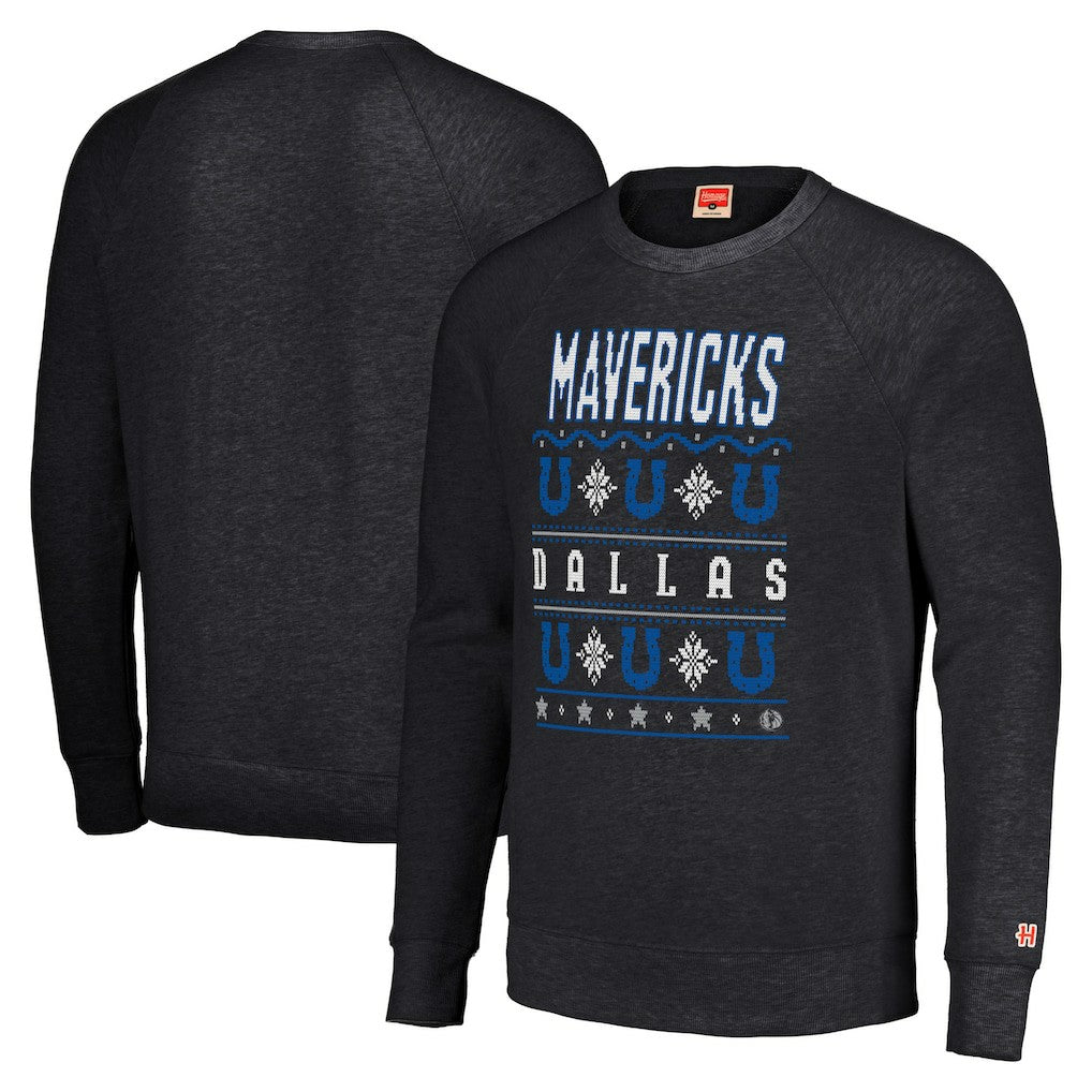 Dallas Mavericks Homage Unisex Holiday Raglan Pullover Sweatshirt Charcoal