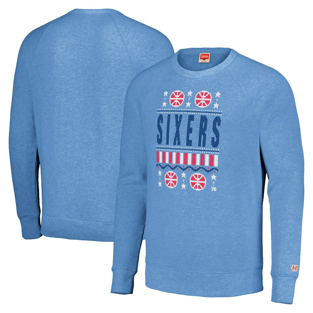 Philadelphia 76ers Homage Unisex Holiday Raglan Pullover Sweatshirt Light Blue