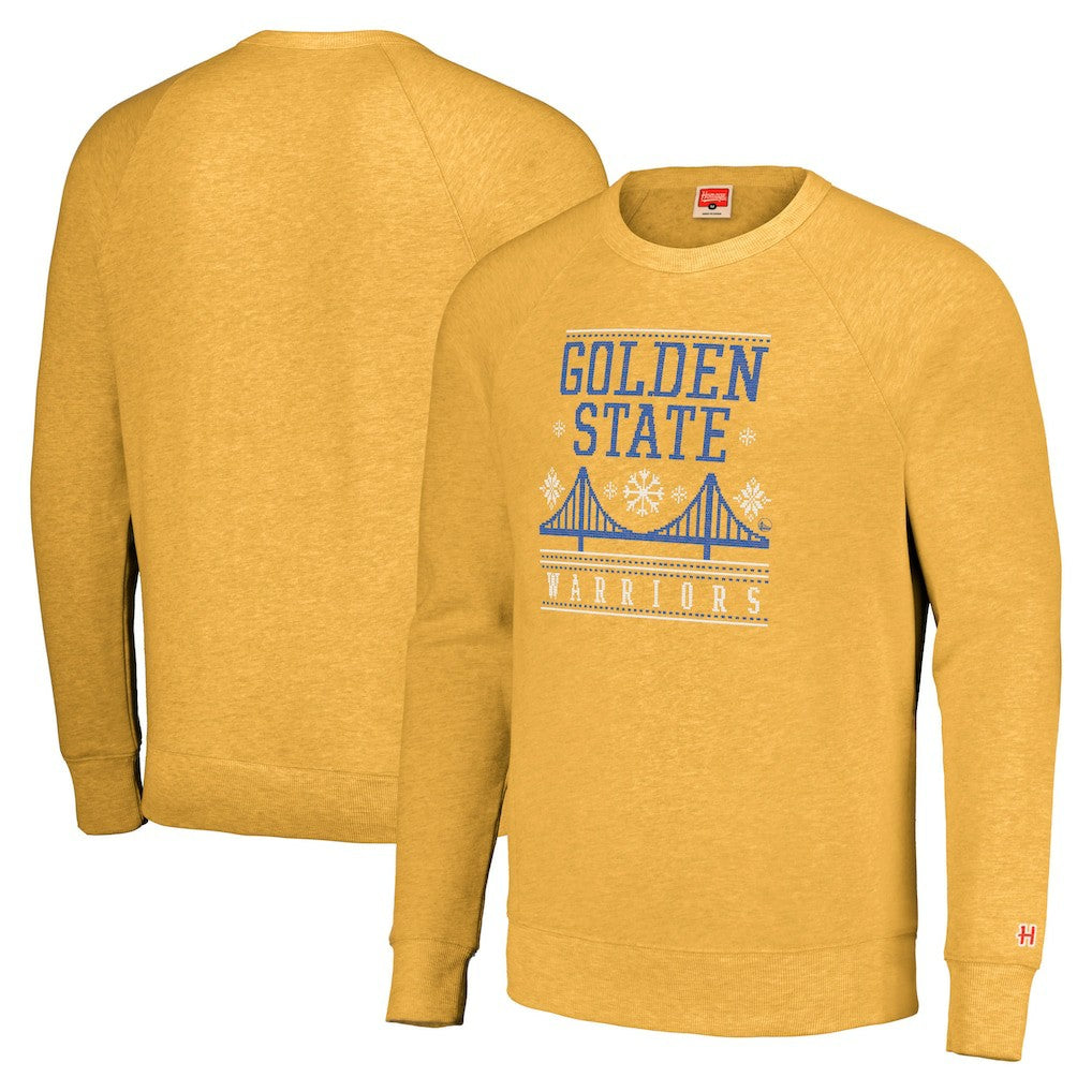 Golden State Warriors Homage Unisex Holiday Tri-Blend Raglan Pullover Sweatshirt Gold