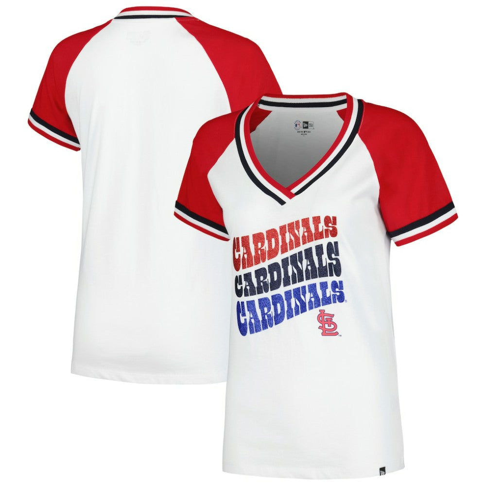 St. Louis Cardinals New Era Women's Jersey Double Binding Raglan V-Neck T-Shirt Discount