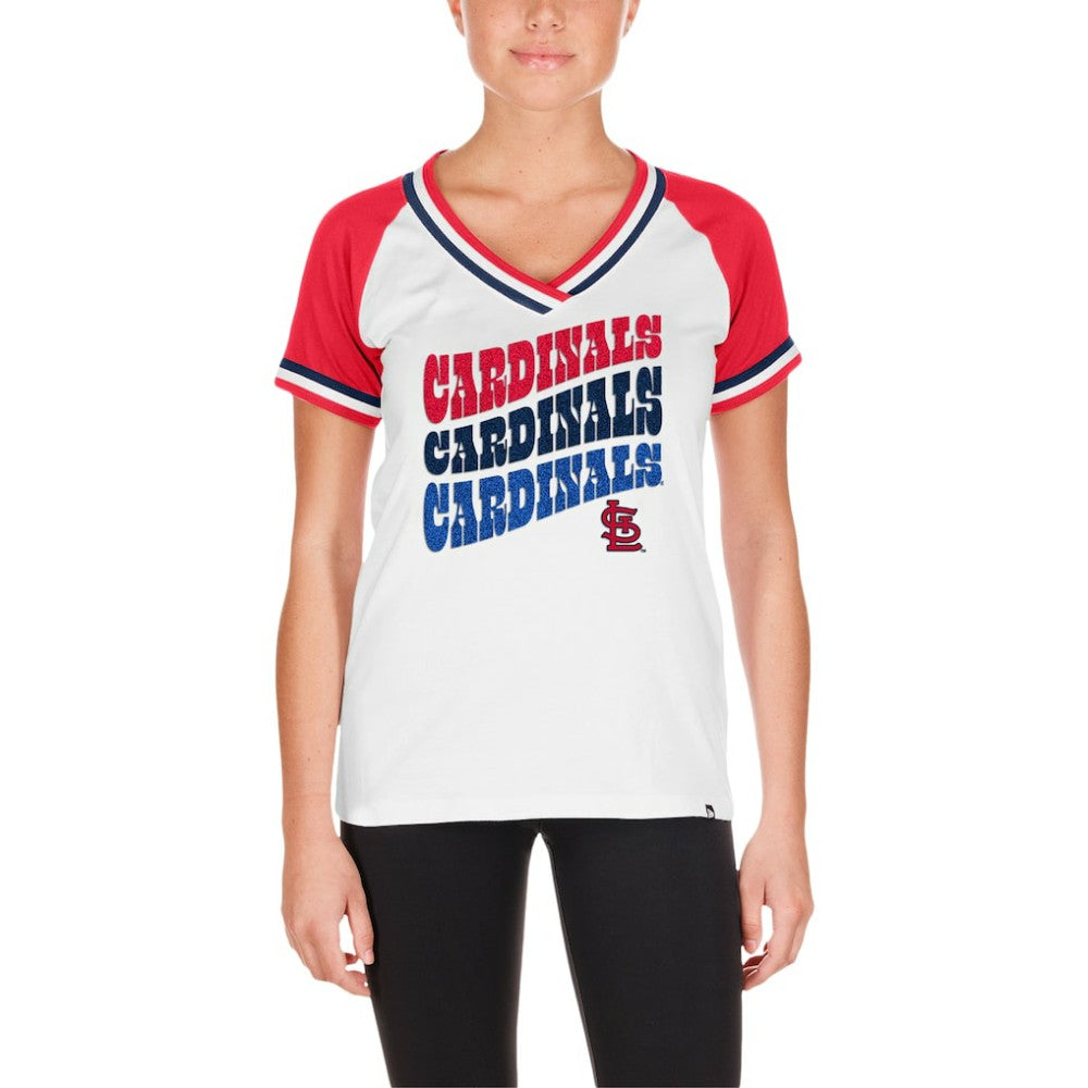 St. Louis Cardinals New Era Women's Jersey Double Binding Raglan V-Neck T-Shirt Discount