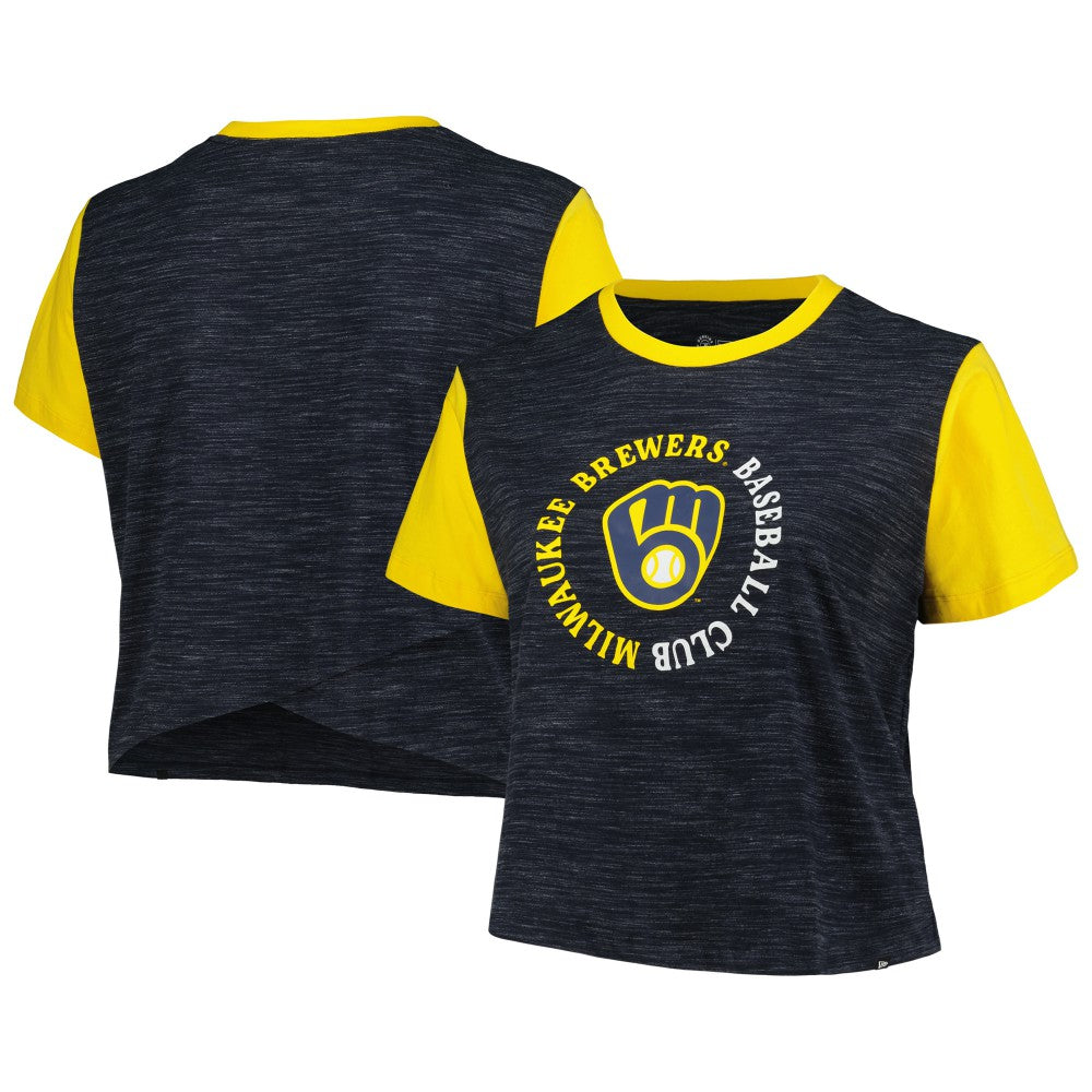 Milwaukee Brewers New Era Women's Plus Size Crossover Back Cropped T-Shirt Online