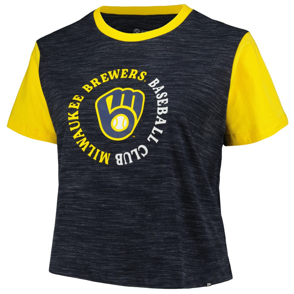 Milwaukee Brewers New Era Women's Plus Size Crossover Back Cropped T-Shirt Online