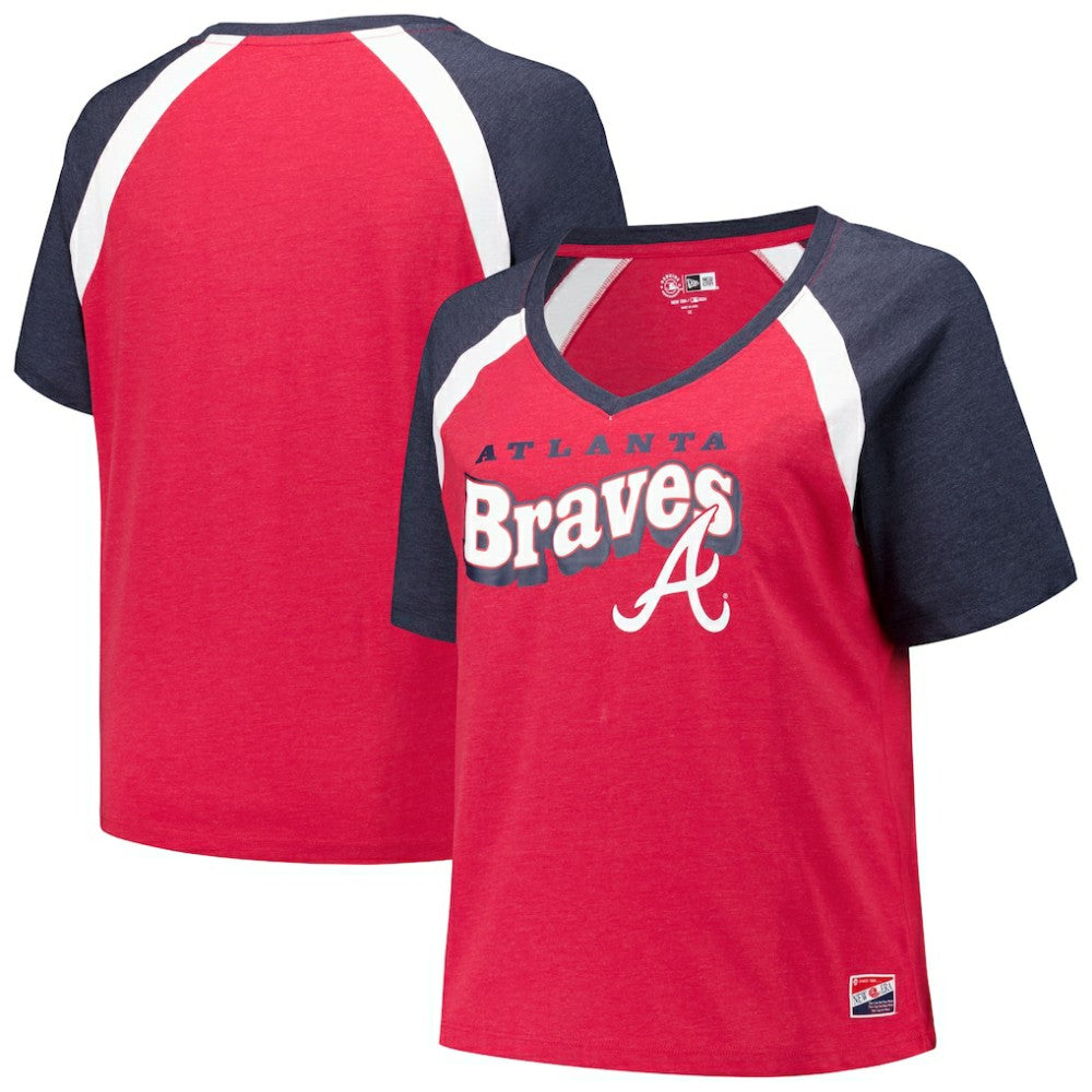 Atlanta Braves New Era Women's Plus Size Raglan V-Neck T-Shirt Sale