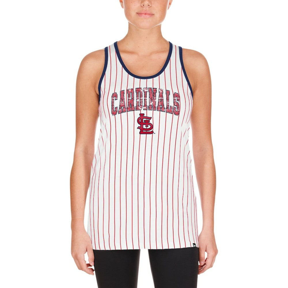 St. Louis Cardinals New Era Women's Sequin Pinstripe Racerback Tank Top Outlet
