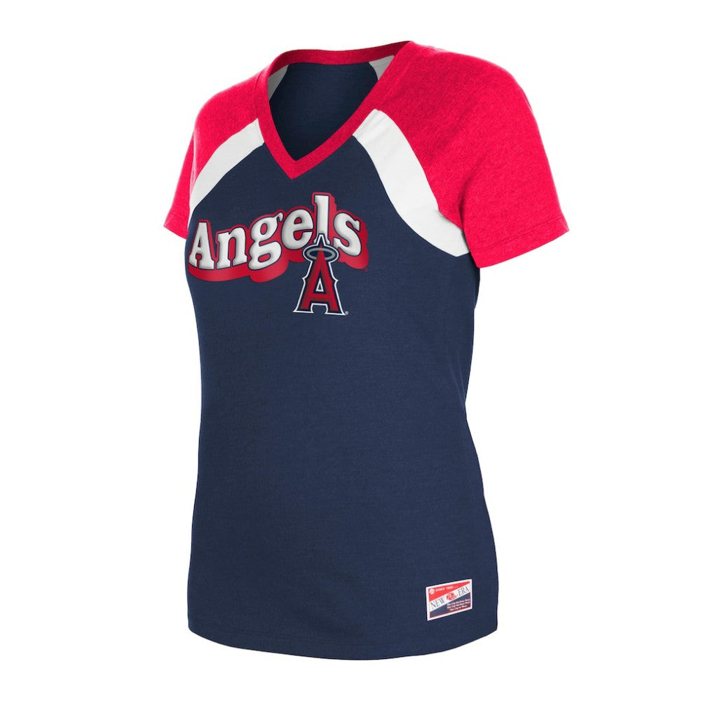 Los Angeles Angels New Era Women's Heathered Raglan V-Neck T-Shirt Discount
