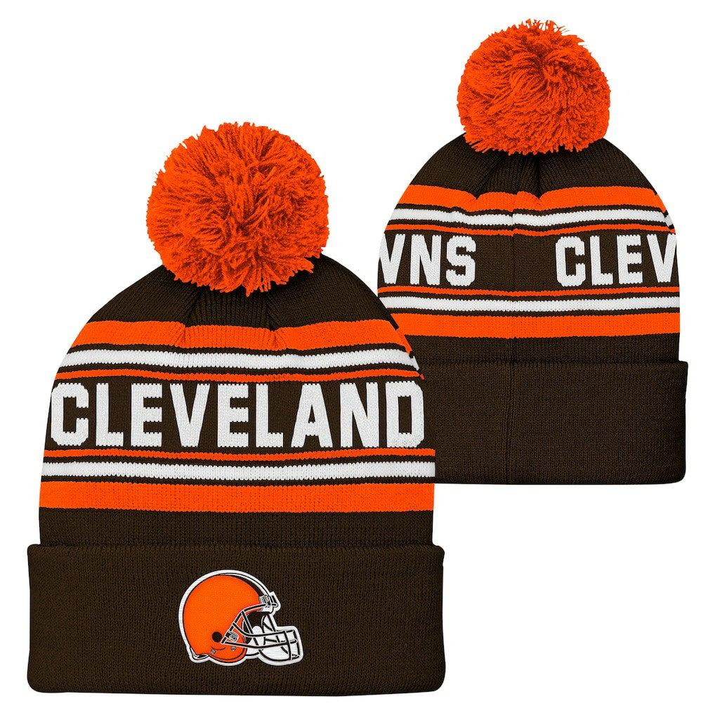 Cleveland Browns Youth Jacquard Cuffed Knit Hat with Pom - Brown - NFL