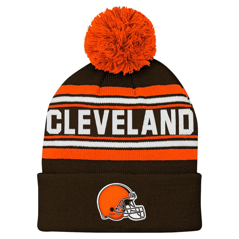 Cleveland Browns Youth Jacquard Cuffed Knit Hat with Pom - Brown - NFL