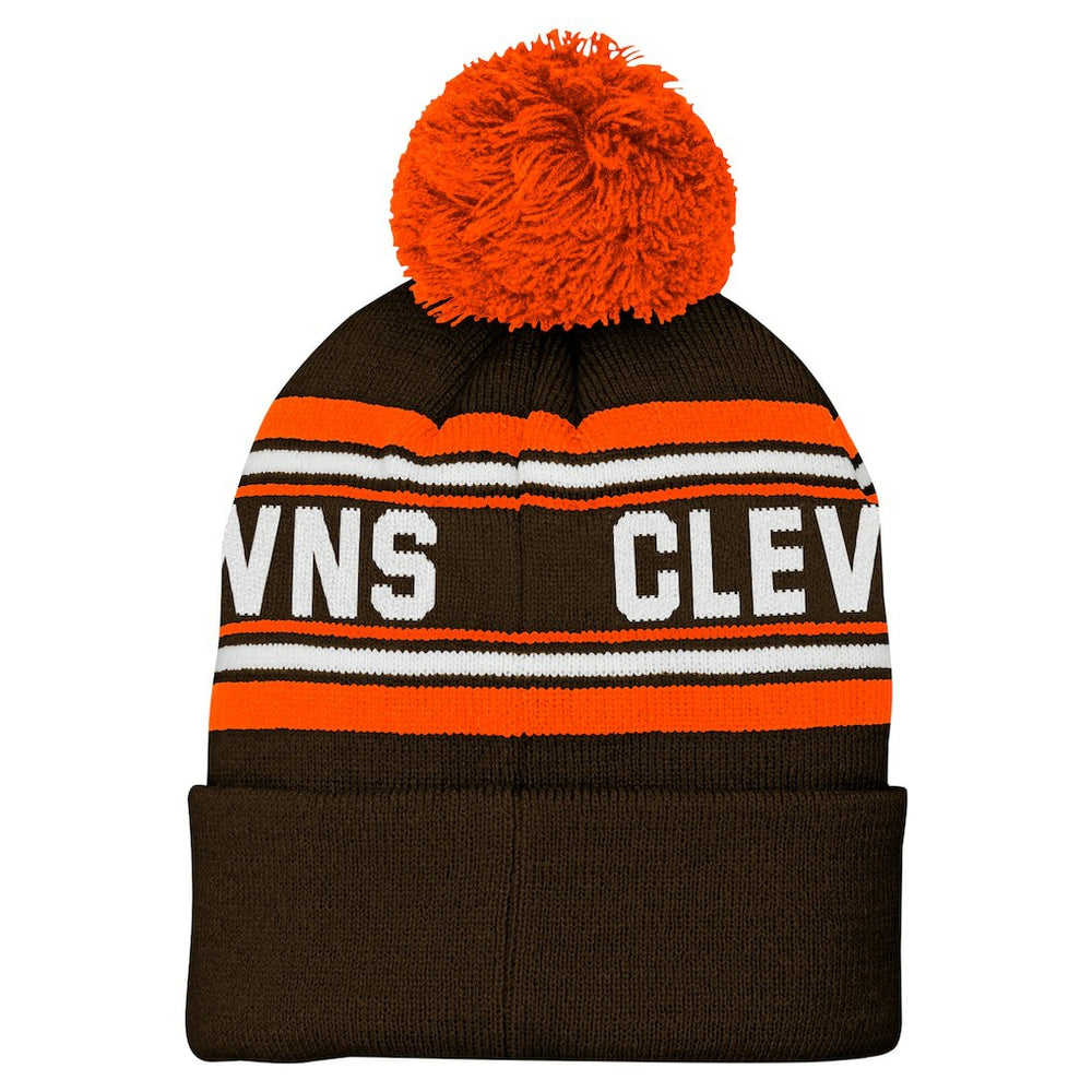 Cleveland Browns Youth Jacquard Cuffed Knit Hat with Pom - Brown - NFL