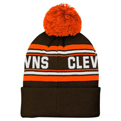 Cleveland Browns Youth Jacquard Cuffed Knit Hat with Pom - Brown - NFL
