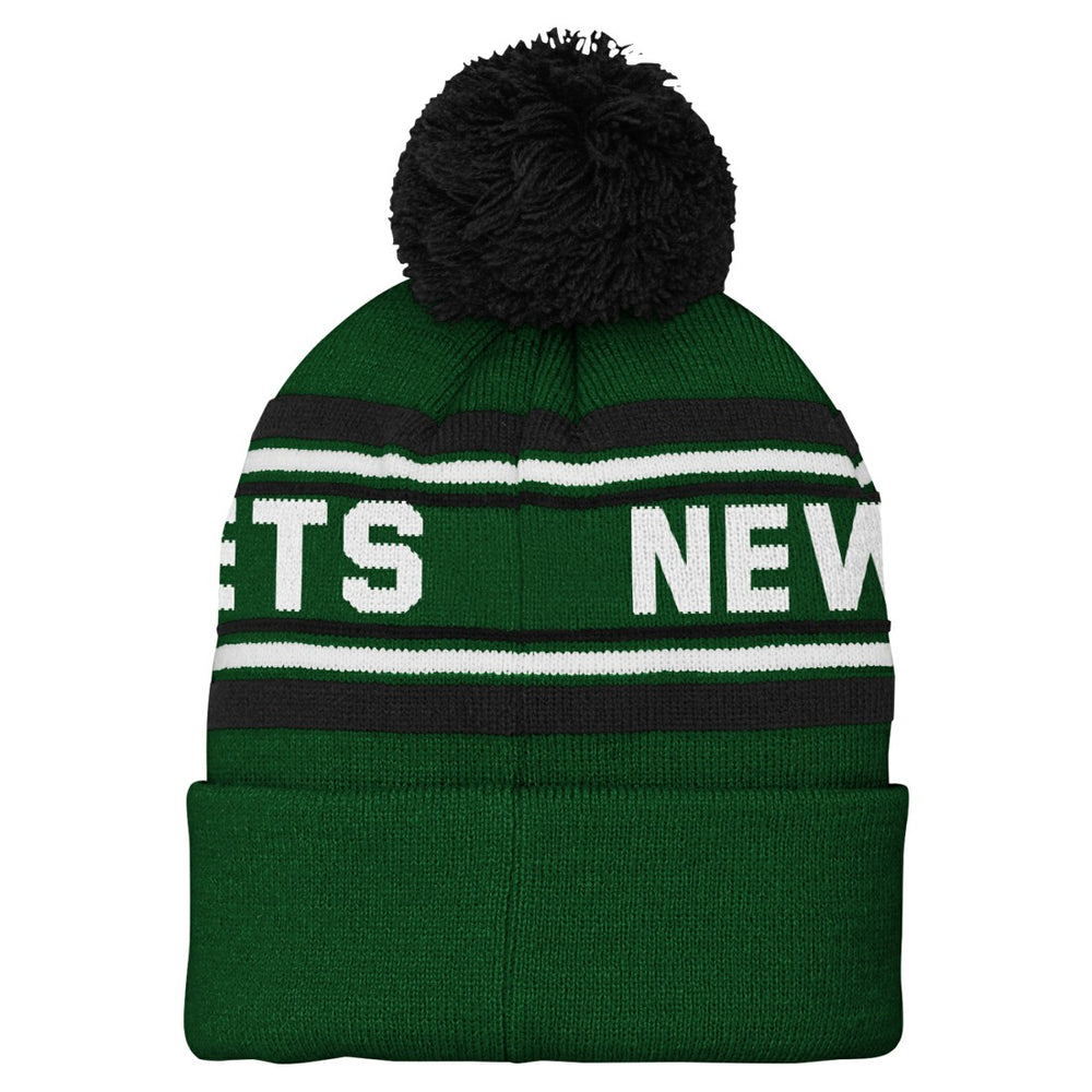 New York Jets Youth Jacquard Cuffed Knit Hat with Pom - Green - NFL