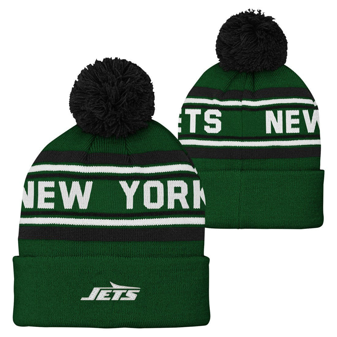 New York Jets Youth Jacquard Cuffed Knit Hat with Pom - Green - NFL