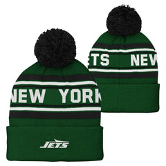 New York Jets Youth Jacquard Cuffed Knit Hat with Pom - Green - NFL