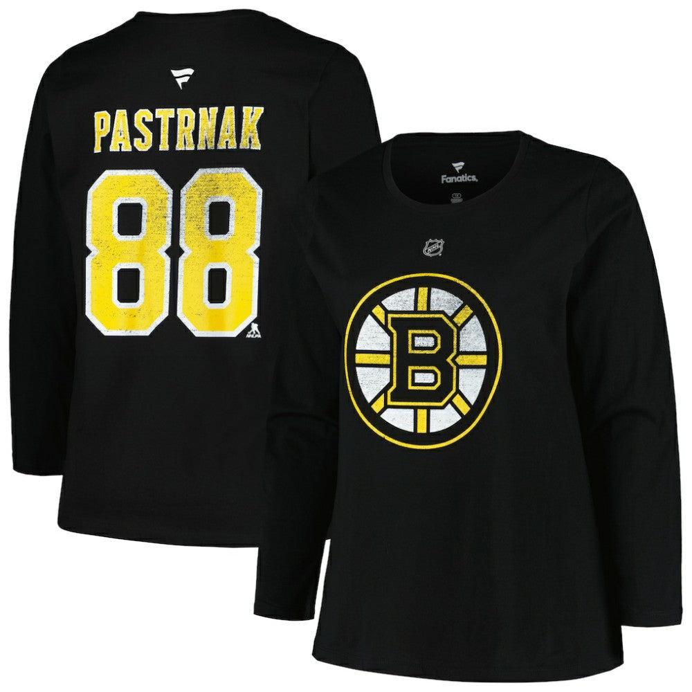 Boston Bruins Profile Women's Plus Size Distressed Printed Name & Number Long Sleeve T-Shirt - Black | NHL on sale