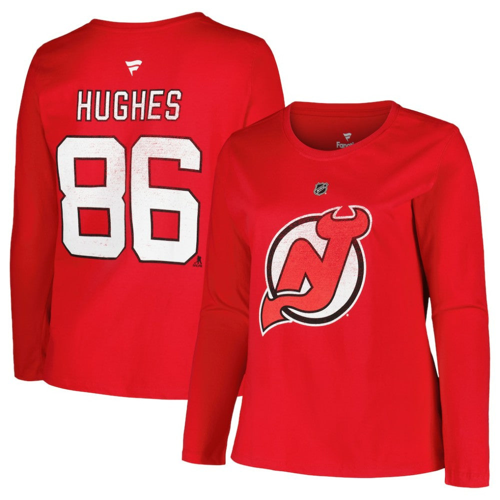 New Jersey Devils Profile Women's Plus Size Distressed Printed Name & Number Long Sleeve T-Shirt - Red | NHL online
