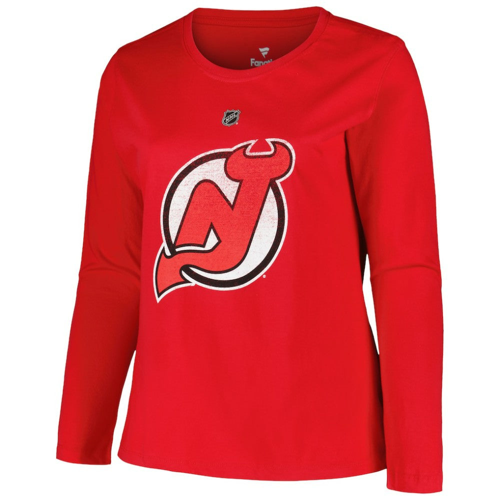 New Jersey Devils Profile Women's Plus Size Distressed Printed Name & Number Long Sleeve T-Shirt - Red | NHL online