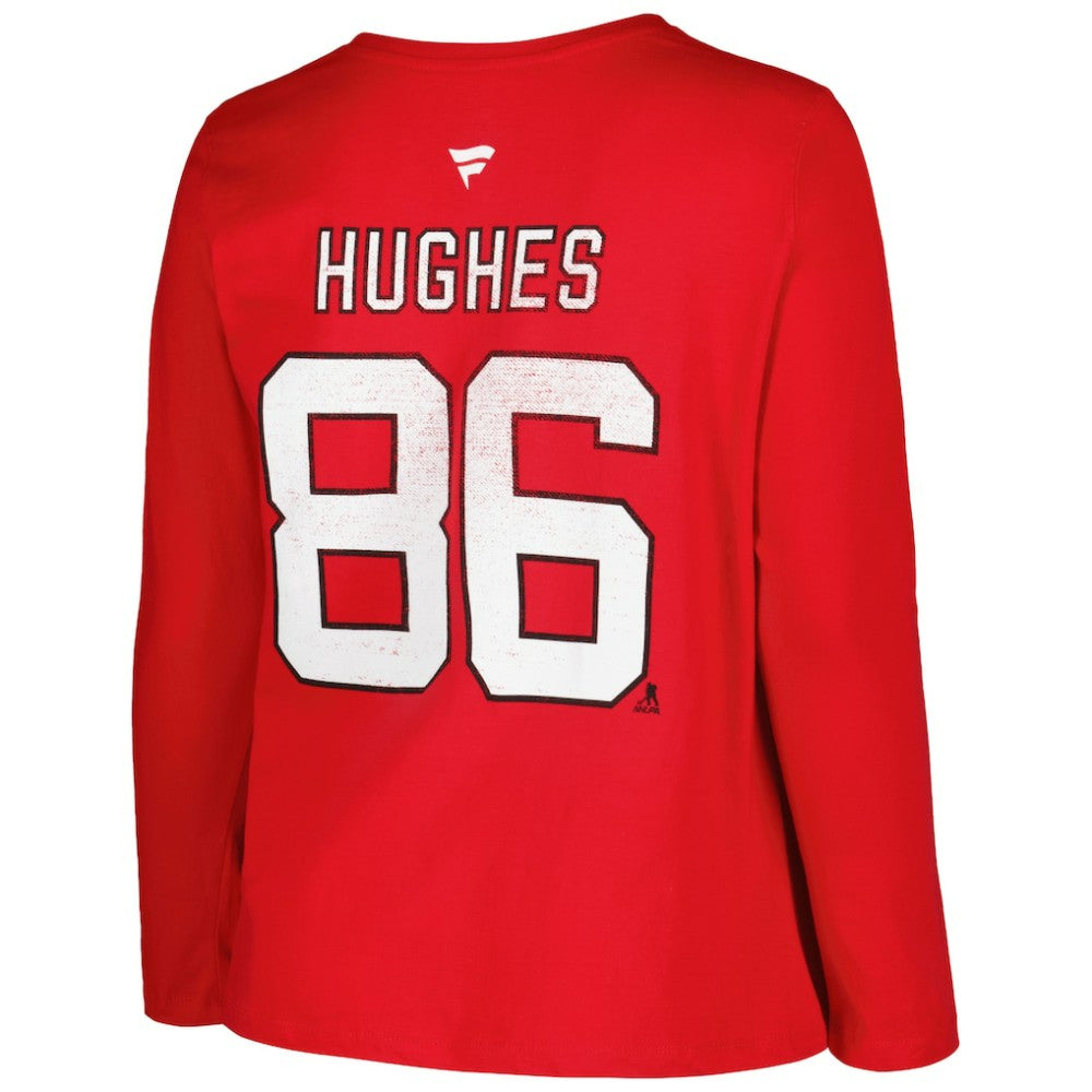 New Jersey Devils Profile Women's Plus Size Distressed Printed Name & Number Long Sleeve T-Shirt - Red | NHL online
