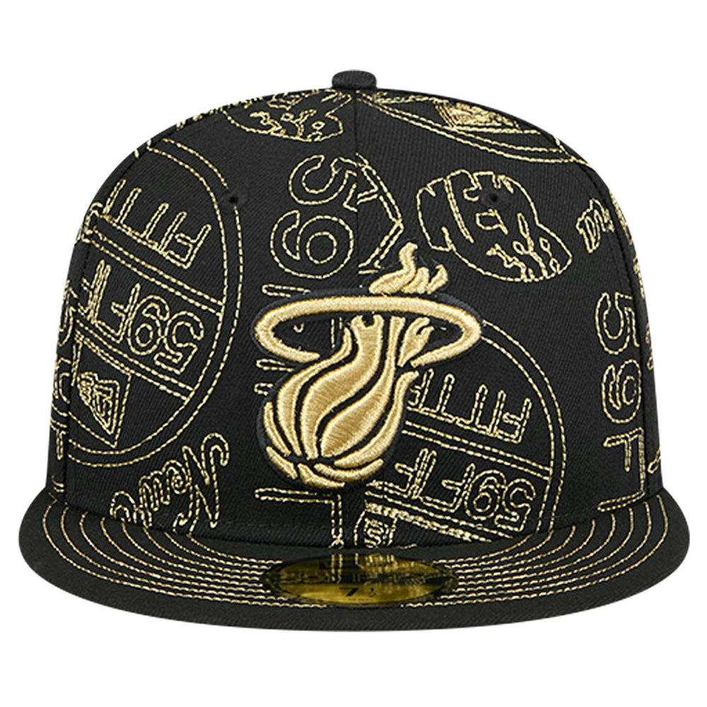 New Era Miami Heat 59FIFTY Day Allover Print Stencil Fitted Hat Black