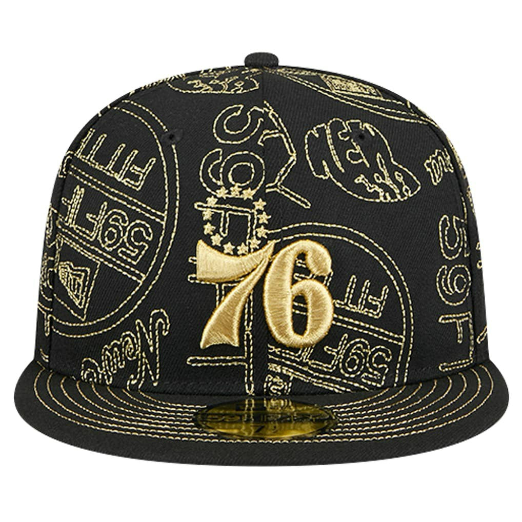 New Era Philadelphia 76ers 59FIFTY Day Allover Print Stencil Fitted Hat Black