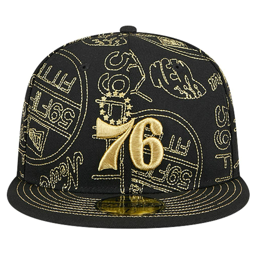 New Era Philadelphia 76ers 59FIFTY Day Allover Print Stencil Fitted Hat Black
