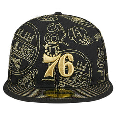 New Era Philadelphia 76ers 59FIFTY Day Allover Print Stencil Fitted Hat Black