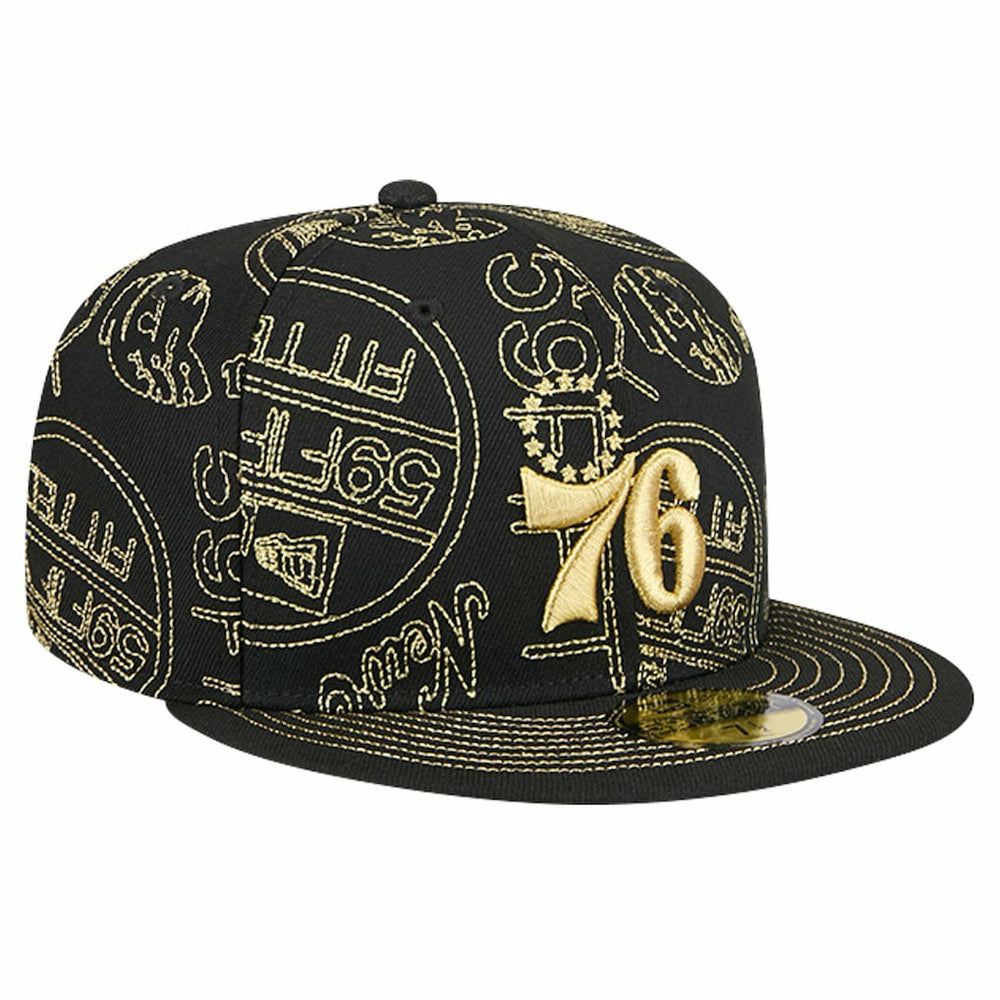New Era Philadelphia 76ers 59FIFTY Day Allover Print Stencil Fitted Hat Black