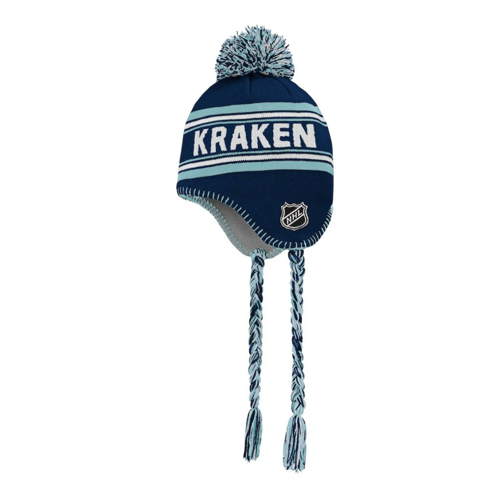 Seattle Kraken Youth Jacquard Tassel Knit Hat with Pom - Deep Sea Blue | NHL online
