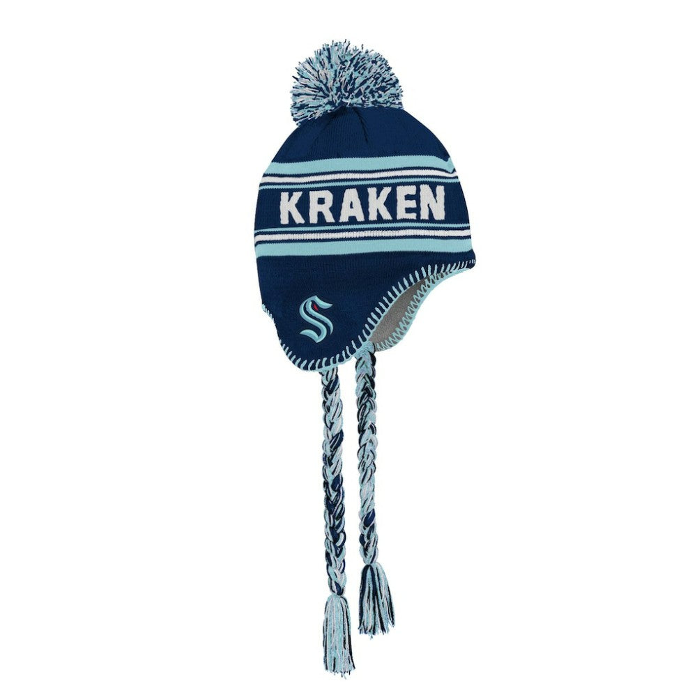Seattle Kraken Youth Jacquard Tassel Knit Hat with Pom - Deep Sea Blue | NHL online