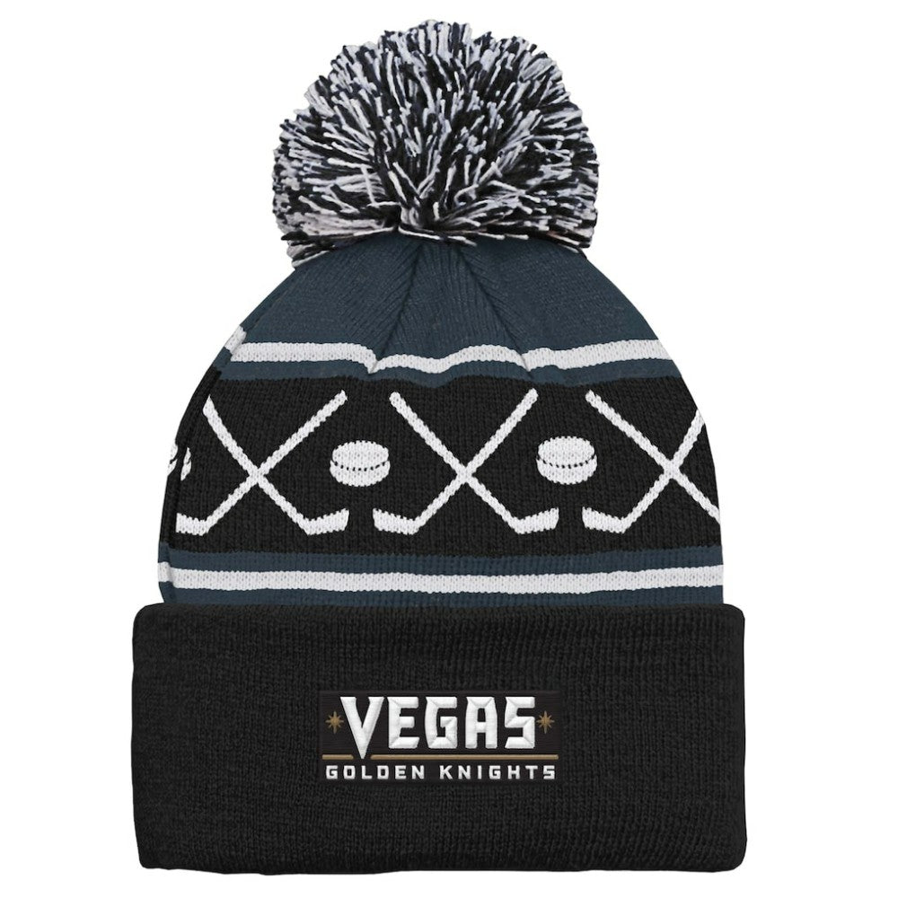 Vegas Golden Knights Preschool Faceoff Cuffed Knit Hat with Pom - Black | NHL sale