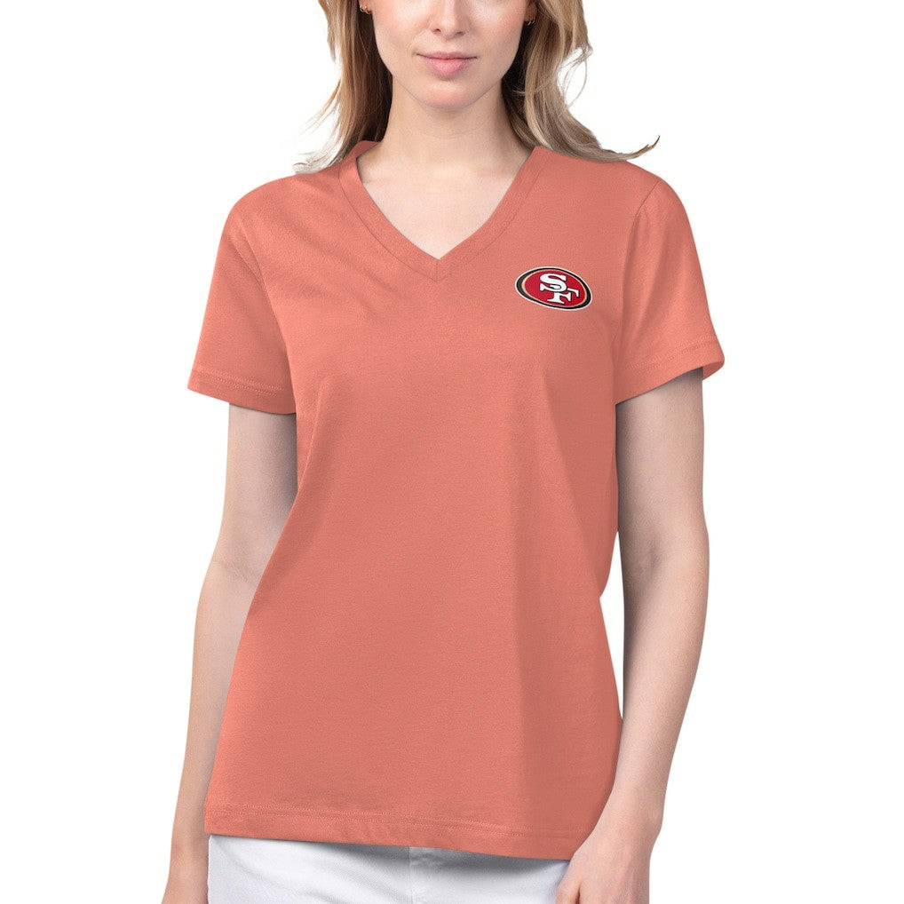 San Francisco 49ers Margaritaville Women's Game Time V-Neck T-Shirt - Coral - NFL