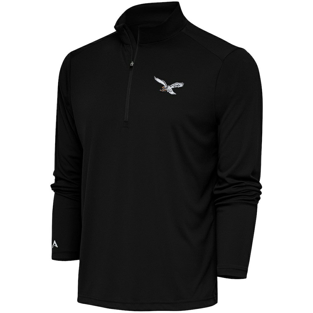 Philadelphia Eagles Antigua Throwback Logo Tribute Quarter-Zip Pullover Top - Black - NFL