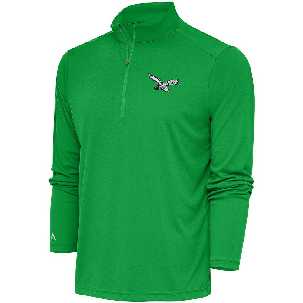 Philadelphia Eagles Antigua Throwback Logo Tribute Quarter-Zip Pullover Top - Kelly Green - NFL