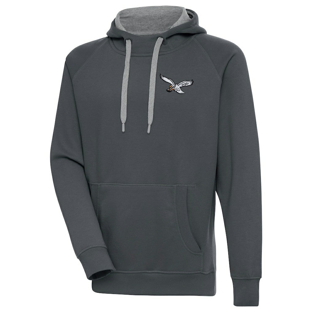 Philadelphia Eagles Antigua Throwback Logo Victory Pullover Hoodie - Charcoal - NFL