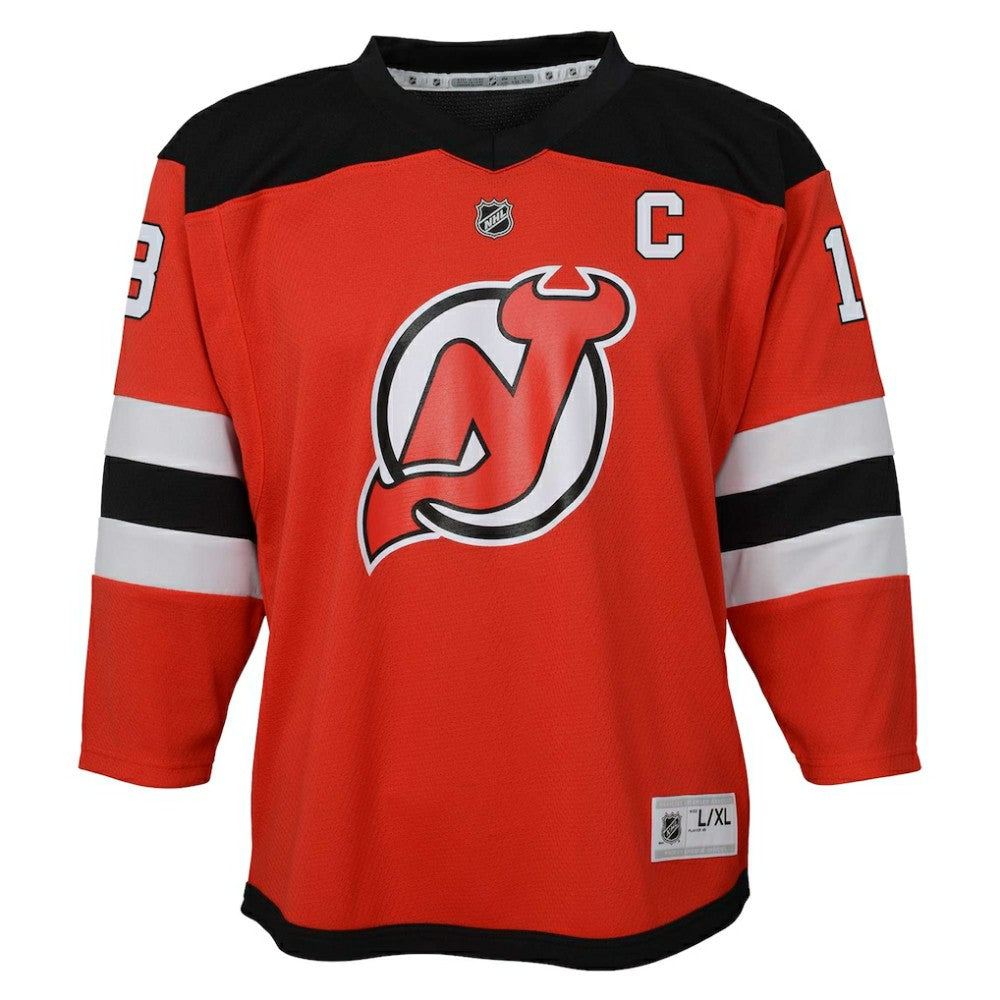 Nico Hischier New Jersey Devils Youth Captain Patch Home Replica Player Jersey - Red | NHL Lifestyle