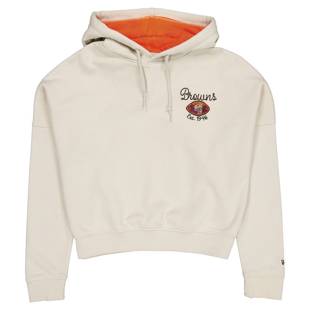 Cleveland Browns New Era Women's 3rd Down Historic Pullover Hoodie - Cream - NFL