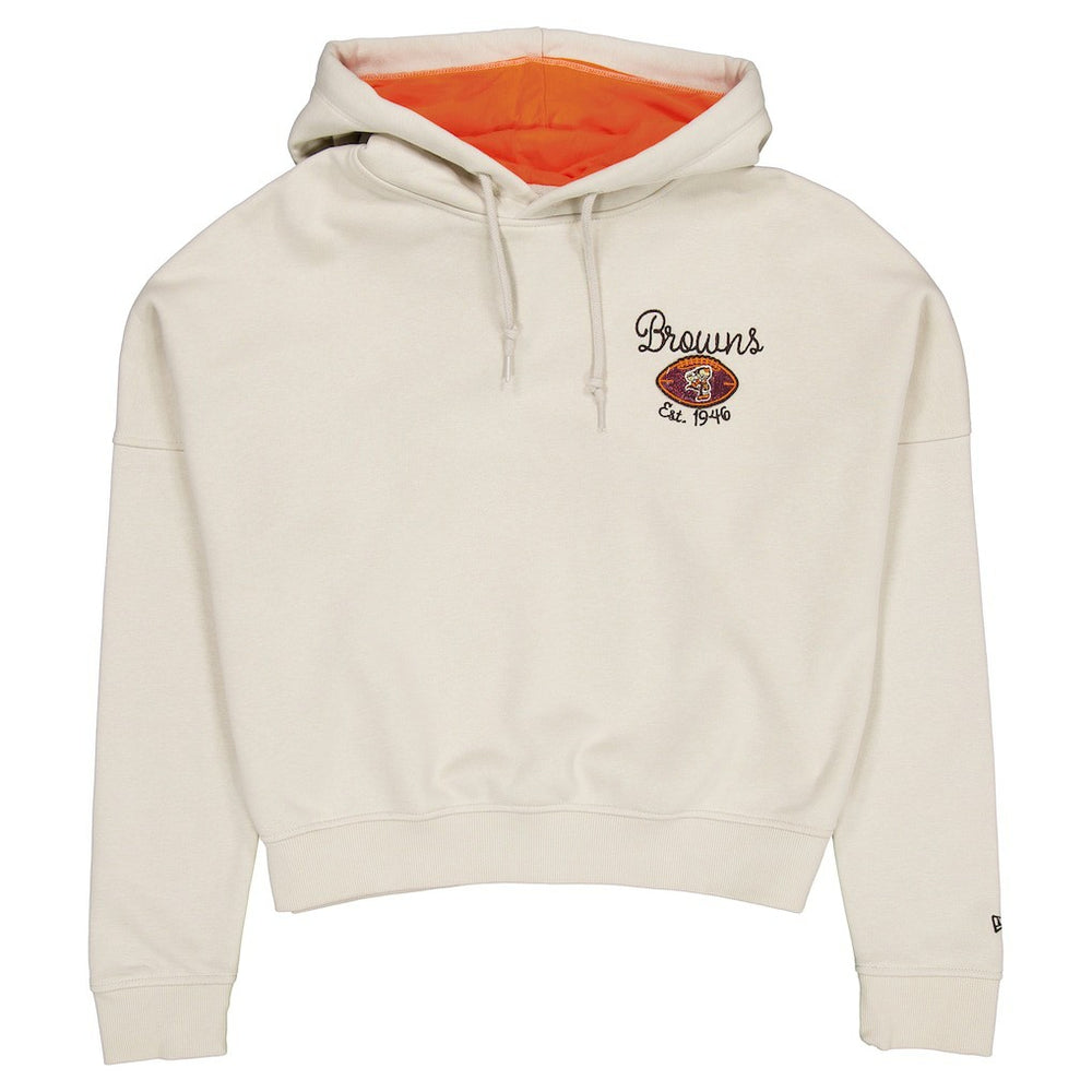 Cleveland Browns New Era Women's 3rd Down Historic Pullover Hoodie - Cream - NFL