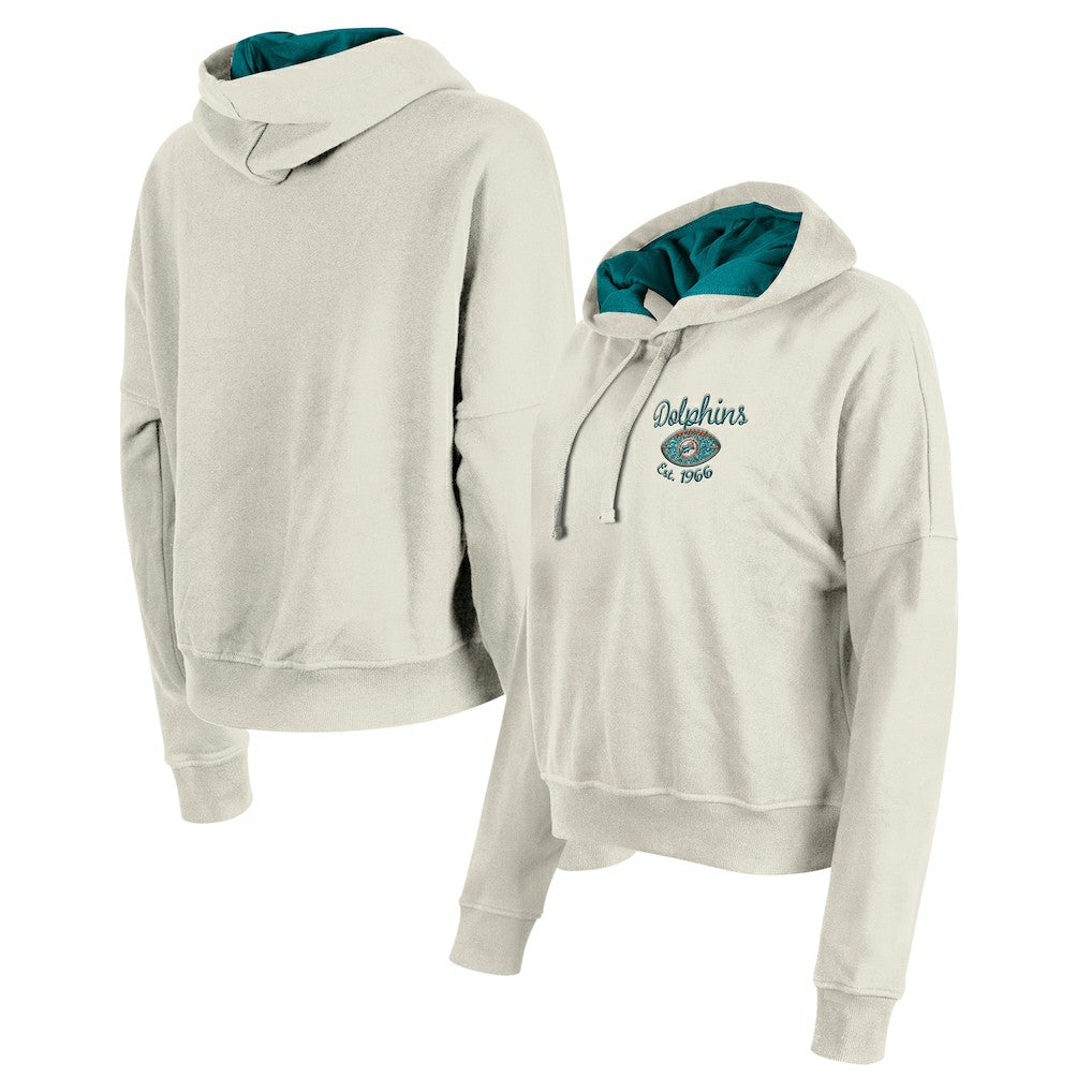 Miami Dolphins New Era Women's 3rd Down Historic Pullover Hoodie - Cream - NFL