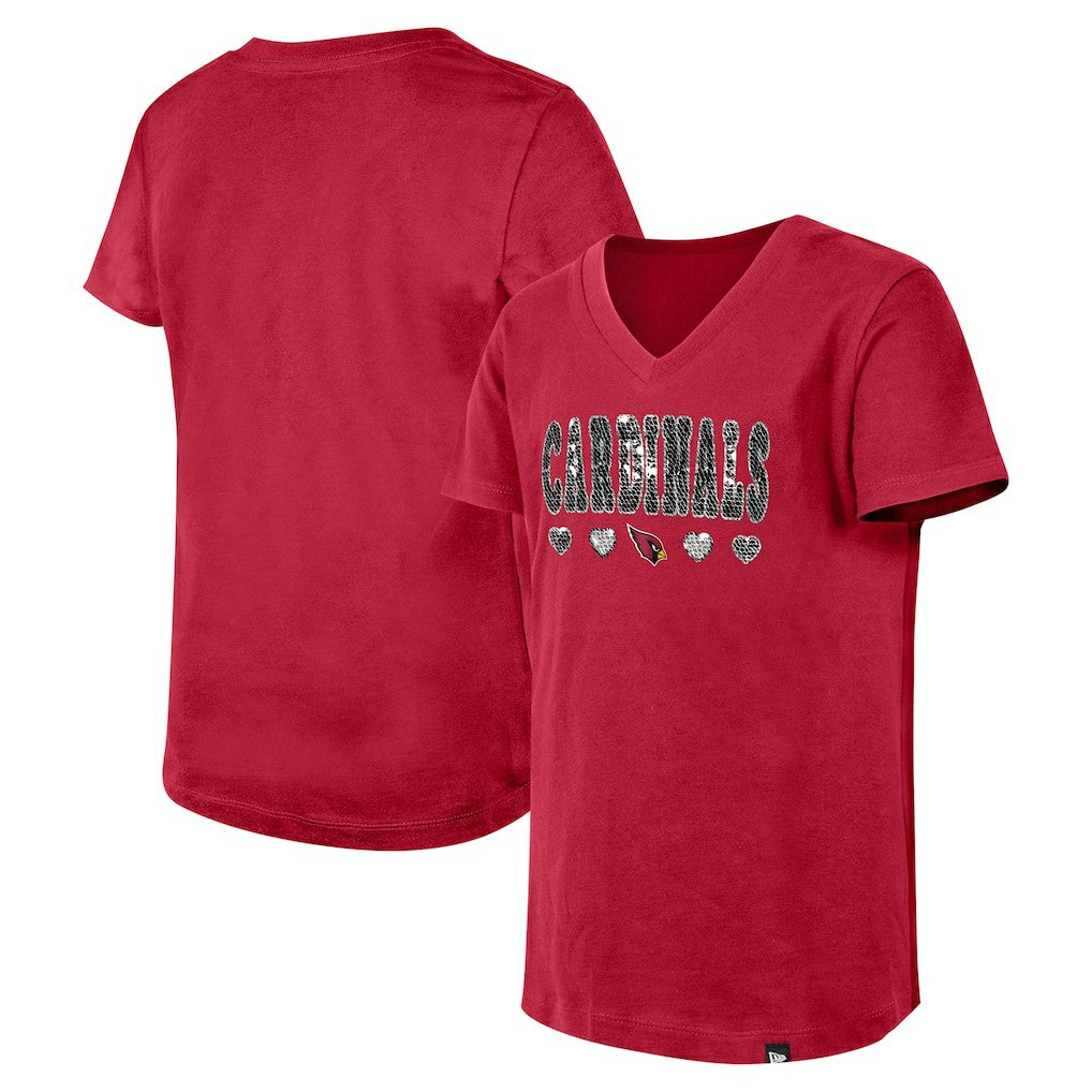 Arizona Cardinals New Era Girls Youth Flip Sequin V-Neck T-Shirt - Cardinal - NFL